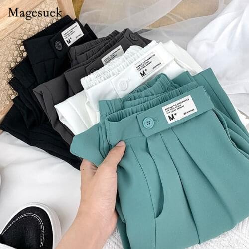 2021 Autumn Winter Ankle-Length Pants Women Pants Loose Office Women High Waist Formal Lady Clothes with Sashes New 10482