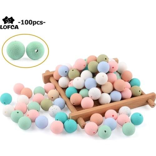 LOFCA 100pcs/lot silicone leather look beads 15mm Silicone Leatherette look beads Baby Teething Beads DIY Chewable Teething