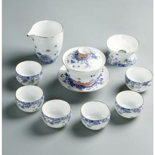 Kung Fu Tea Set Chinese Luxury Blue And White Tea Set Modern Porcelain Teacup Ceramic Teapot Ceramic Juego De Te Teaware EF60CJ