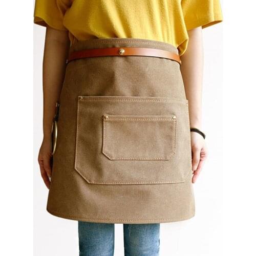 Canvas Denim Waist Apron Leather Strap Barber Hairdresser Florist Manicure Work wear Barista Bartender Pastry Chef Uniform E38