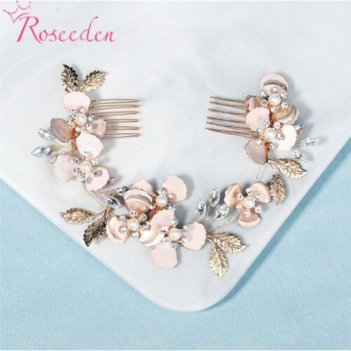 Delicate Gold Leaf Long Wedding Bridal Hair Comb Flower Women Headpiece Hair Accessories Jewelry RE4028