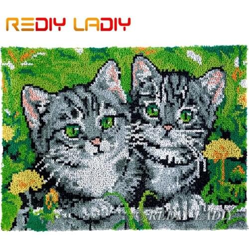 Latch Hook Rug Two Kittens Chunky Yarn Tapestry Kits DIY Carpet Rug Knitted Floor Mat Crocheting Cushion Arts & Crafts 81*61cm