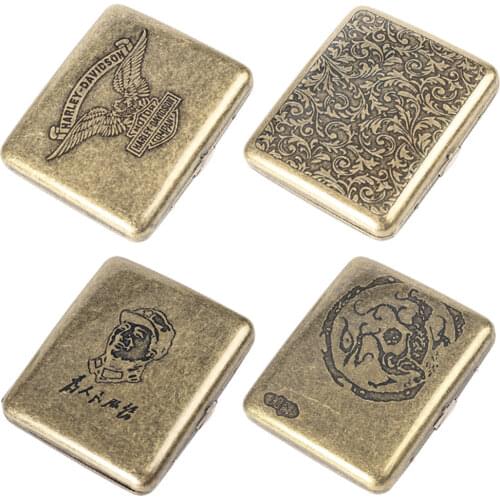 Retro Brass Tobacco Box Hold 20 Sticks Cigarette Case Creative Pattern Pressure-resistant Cigarettes Tobacco Holder Storage Box
