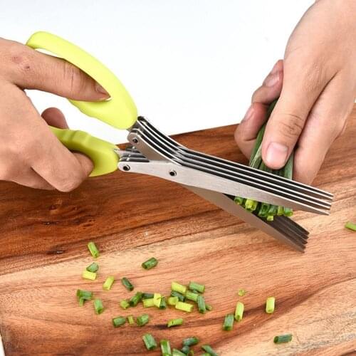 Multi-layer Kitchen Multifunctional Stainless Steel 5 Layer Green Onion Scissors Leek Parsley Cutting Onion Knife Shredded Paper