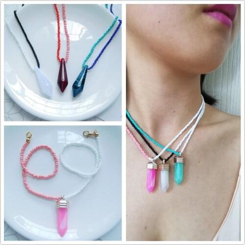 Fashion Acrylic Geometric Arrow Pendant Necklace Bohemian Seed Rice Beads Chain Link Necklace Women Summer Jewelry Female Choker