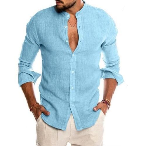 Mens Casual Blouse Cotton Linen Shirt Loose Tops Long sleeve Shirt Men Spring Autumn Summer Solid color hawaiian shirt