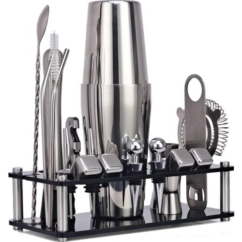 Bartender Kit, 21-Piece Cocktail Shaker Set Acrylic Stand, Stainless Steel Ice Cube , For Mixed Drinks Martini Bar Tools Set