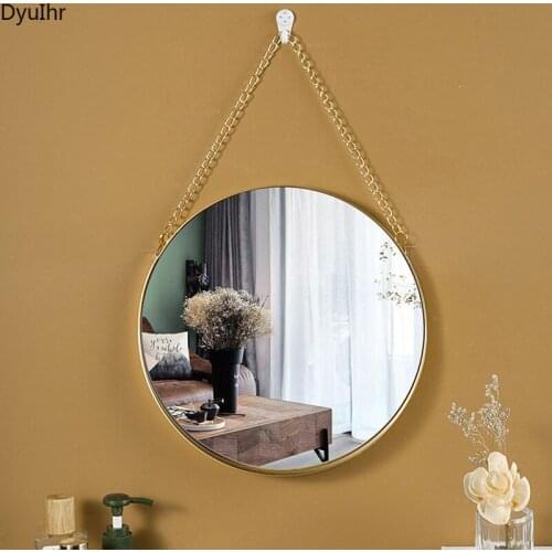 DyuIhr Nordic simple wall-mounted bathroom mirror metal crafts bedroom vanity mirror Fitting mirror round mirror home decoration