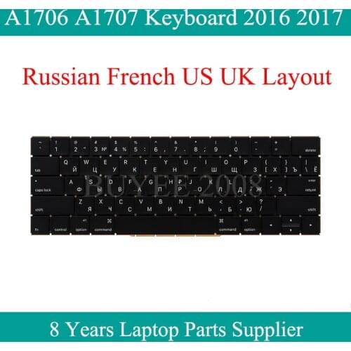 New 13” 15” A1706 A1707 Azerty Russian Keyboard 2016 2017 For Macbook Pro French FR RU US UK A1706 A1707 Keyboard Replacement