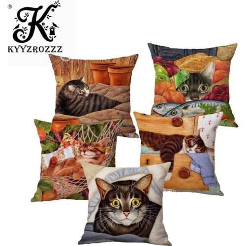 New 45*45cm Cute Cats Cushion Cover Animal Digital Printed Cotton Linen Pillows Home Use Wedding Decorative Pillowcase
