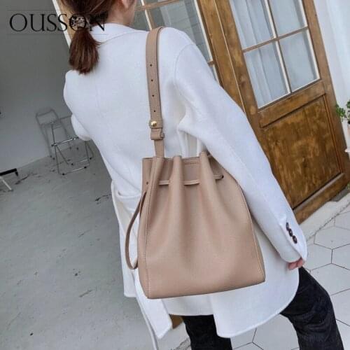 OUSSON 2021 Women Fashion Travel Work Large Capacity One-Shoulder Bag Ladies Soft Leather Big Tote Bucket Bag