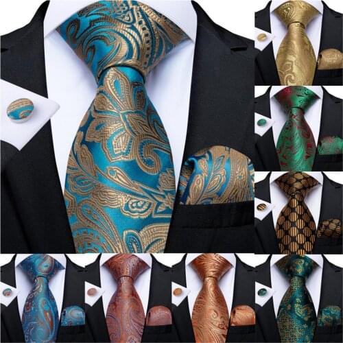 Gift Men Tie Teal Green Blue Paisley Silk Wedding Tie For Men Hanky Cufflinks Fashion Business Tie Set DiBanGu Dropshipping