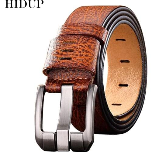 HIDUP Brand Name Real Genuine Belts for Men Retro Styles Cowhide Leather Belt 3.8cm Width Fashion Clothing Accessories NWJ819