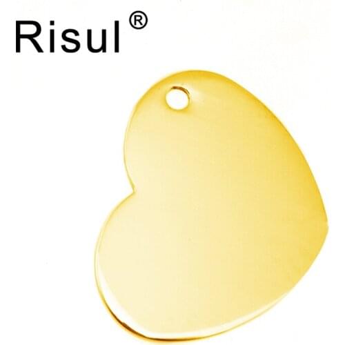 Risul heart tag charm blank pendant 1 loop personalized both sides mirror polished stainless steel high quality wholesale 50pcs