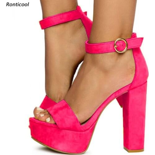 Ronticool Customization Color Women Platform Sandals Ankle Strap Block Heels Open Toe Gorgeous 10 Colors Party Shoes Size 35-52