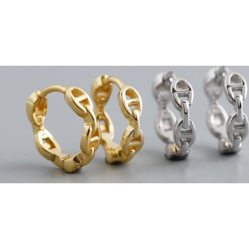 Genuine 925 Sterling Silver Minimalist Cuban Link Chain Pig Nose Hoop Earrings For Women Party Fine Jewelry Accessories