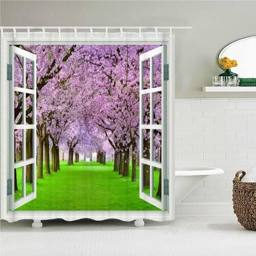 Natural landscape 3D Fabric Shower Curtains Scenery Outside the Window Bathroom Curtain Polyester Bath Screen Home Decor