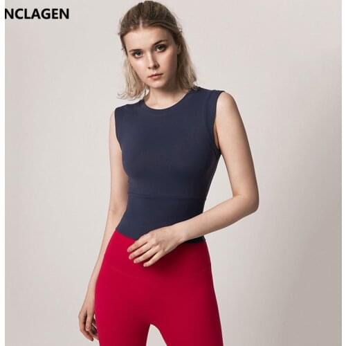 NCLAGEN Sports Top Women Yoga Vest Padded Naked-feel Fabric Running Quick Drying Fitness Clothes With Bra Sleeveless Gym T-shirt
