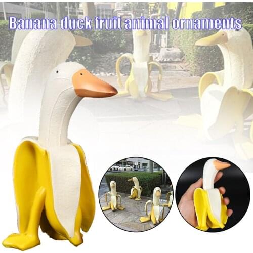 Banana Duck Art Statue Funny Fruit Animal Ornament Creative Home Desktop Decor for Shelf Office D1