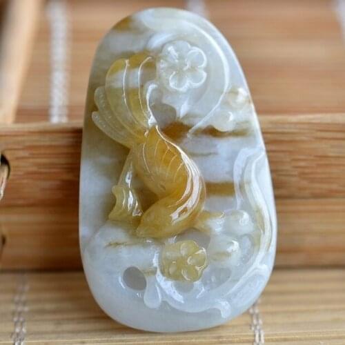 Style Fragrance Fenghuang Fenghua hand Qiao carved old pit kind of A cargo Jade hi eyebrow pendant with certificate