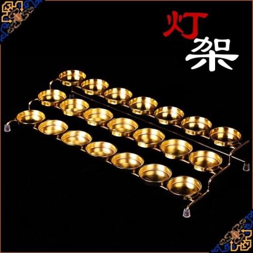 Gold-Plated Mandala Trapezoidal Butter Lamp Holder Long Candle Ornament for Buddha 21