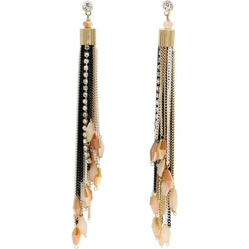 Trendy Crystal Beads Handmade blue black Drop Chain Tassel Long Earings For Women korean Wedding jewelry bridal accessories