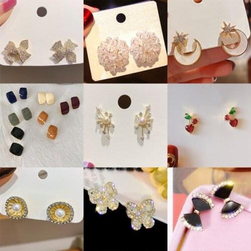 Vintage small Earrings Jewelry Bow Flower Geometric Round Square Stud Earrings for Women Simple Earing Girls Earrings