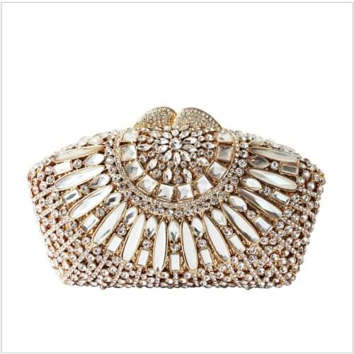 XIYUAN Women Blue/Gold Color Crystal Clutch Bag Evening Bags Hand-Made Diamond Minaudiere Handbag Party Wedding Gift Bag Purse
