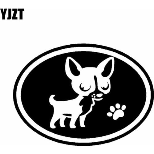 YJZT 10CM*7.3CM Chihuahua Dogs Paw Oval Cartoon Vinyl Car Sticker Black/Silver C2-3213