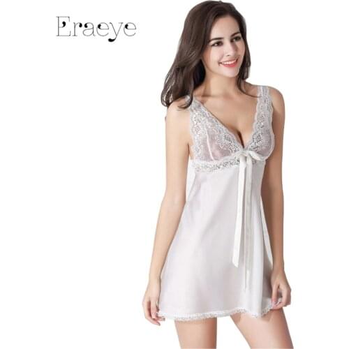 ERAEYE Women Sexy Nightdress Faux Silk Baby Dolls Sleepwear Lace Lingerie Babydoll Pyjamas Nightgowns Sleepshirts