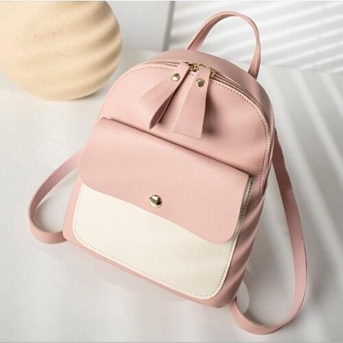 Women Mimi Patchwork Packback Fashion PU Leather Zipper Waterproof Student School Bag Female Multi-Function Phone Pack