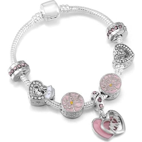 Luxury Crystal I LOVE MOM Charm Bracelets & Bangles With Life Of Tree Pendant Bracelets For Women Mother Jewelry Gift Pulseira