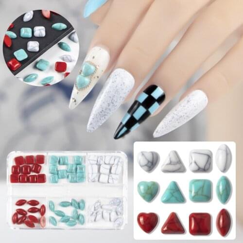 15Pcs Natural Turquoise Marble Stones Seeds Drop Shape Rock Nail Rhinestones Strass 3D Water Drop Nail Art Decals Accessories