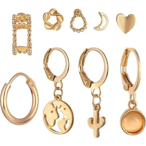 9pcs/Set Wholesale Earring Ladies Punk Earrings New Stylish Women Heart Shape Ear Studs For Engagement Gifts