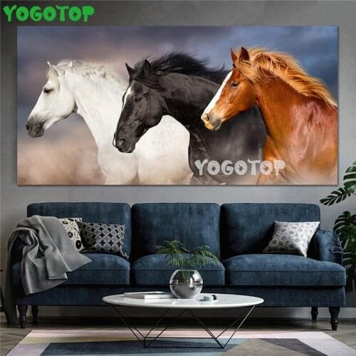 Diy Diamond Painting Cross-Stitch,Black and white, golden horse Diamond embroidery,3d,pictures of Rhinestone,Home Decor YY5285