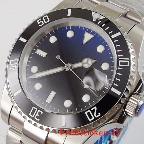 Bliger 40mm no logo dial auto date sapphire crystal NH35 miyota 8215 movement oyster strap rotating bezel