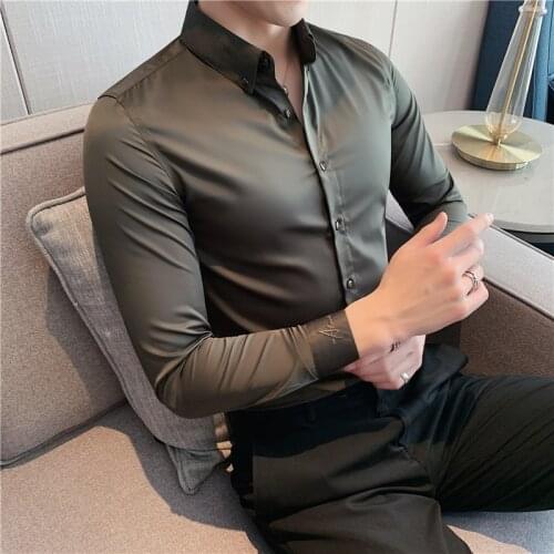 British Style Plus Size 5XL-M Gentlemen Tuxedo Long Sleeve Shirt Men Clothing 2021 Slim Fit Embroidery Formal Wear Blouse Homme
