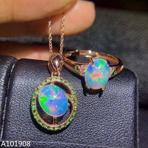 KJJEAXCMY boutique jewelry 925 sterling silver inlaid Natural Opal pendant necklace ring womens suit support detection