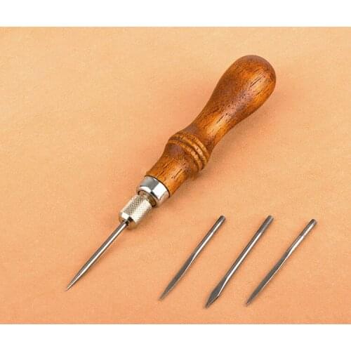 Four in one hand - sewn leather tool,DIY wood handle cone tool