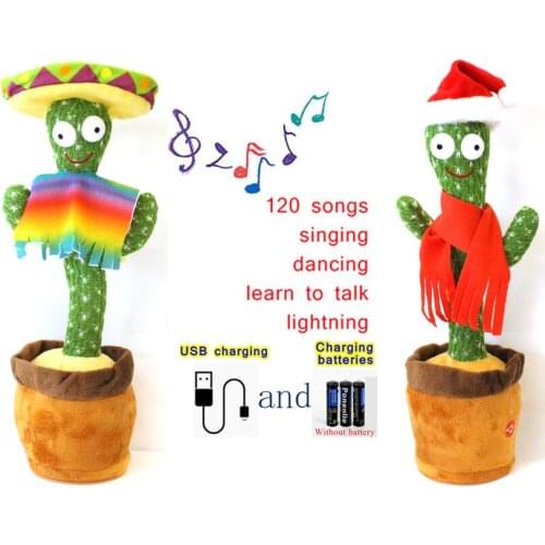 Dancing Cactus 120 Song Speaker Talking USB Charging Voice Repeat plush Cactu Dancer toy talk Plushie Stuffed toys for Baby Girl