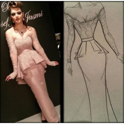 Sarahbridal Elegant Lace Sheath Celebrity Dresses Myriam Fares Sexy 2015 New Evening Celebrities Red Carpet Dresses Long Sleeves