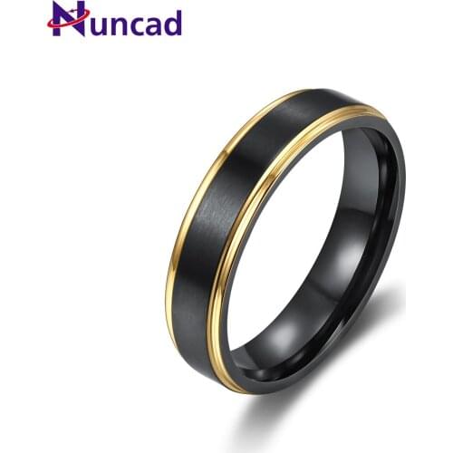 European and American Fashion Personality Simple Fashion Mens Ring Titanium Steel Brushed Black Gold Ring