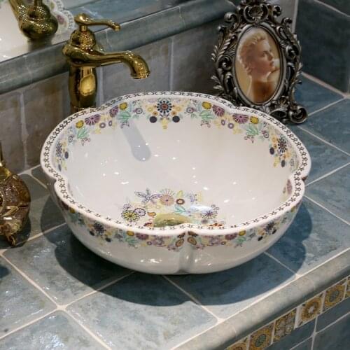 Europe style chinese wash basin Jingdezhen Art Counter Top ceramic basin sink vessel wash basin bathroom sinks