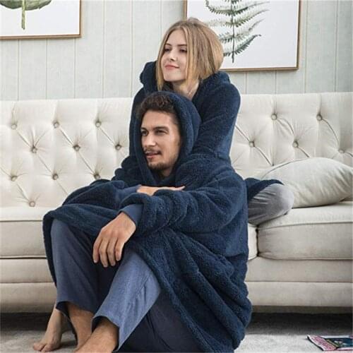 Fleece Hooded Pocket Sweatshirt Blanket Plush Comfortable Loungewear Couples Style Winter Casual Warm Loose Oversize Tracksuit