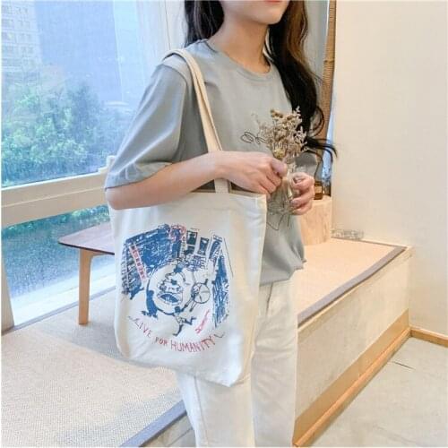 Women Canvas Shoulder Bag Ladies Pure Cotton Cloth Handbag Foldable Shopping Tote Students' Simple Eco Environmental Shopper Bag