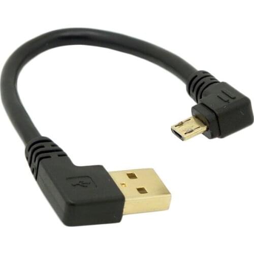 0.1m short Gold plated Right Angle Micro USB to Left Angled USB Tpye A Male 90 Degree Cable Data Charge Cord for mobile phone