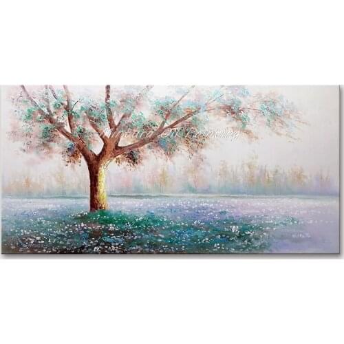 Mintura Wall Picture for Living Room Oil Paintings on Canvas Hand Painted A Big Tree By The Lake Home Decor Wall Art No Framed