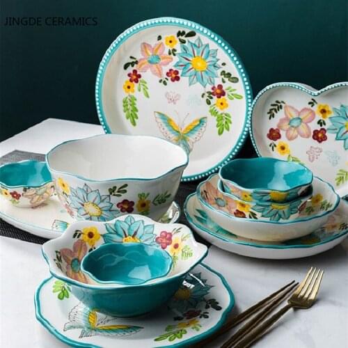 European Style Ceramic Dish Flat Plate Household Round Plate Western Plates Pasta Steak Dish Kitchen Tableware Breakfast Cup