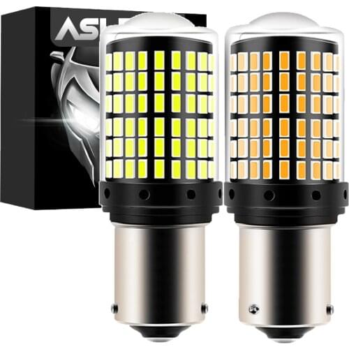 2pcs No Hyper Flash BA15S P21W BAU15S PY21W Front Rear Turn Signal Bulb Canbus Error Free Led Amber Yellow 3014 Chipset 144SMD
