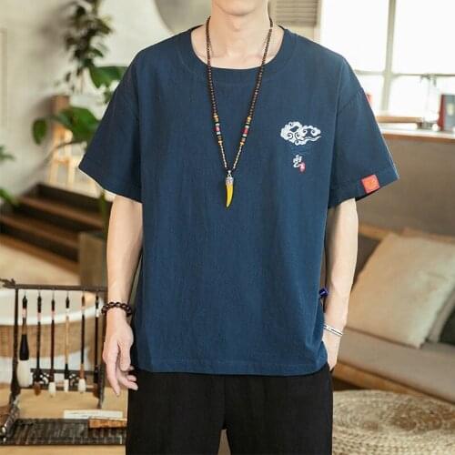 Short Sleeve Linen T Shirt MenS 2021 Summer Harajuku Tshirt Top Tees Chinese Fashion Kung Fu Clothes Oversize Tang Suit 31171